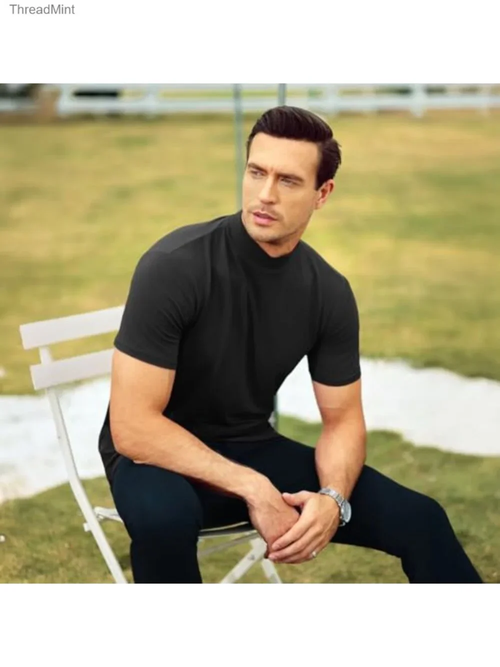 Slim Fit Mock Turtleneck Short Sleeve Tee Thermal Undershirt Cotton Spandex